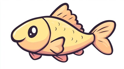 Cute yellow fish swimming with a smiling expression on a white background. Generative AI