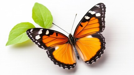 Obraz premium Close-up of a Beautiful Monarch Butterfly on Leaves Isolated on White Background. Generative AI