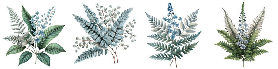 Assorted Lush Green Fern Leaves Botanical Foliage Background  Delicate intricate and elegant fern fronds with vibrant colors and patterns creating a serene and calming natural composition