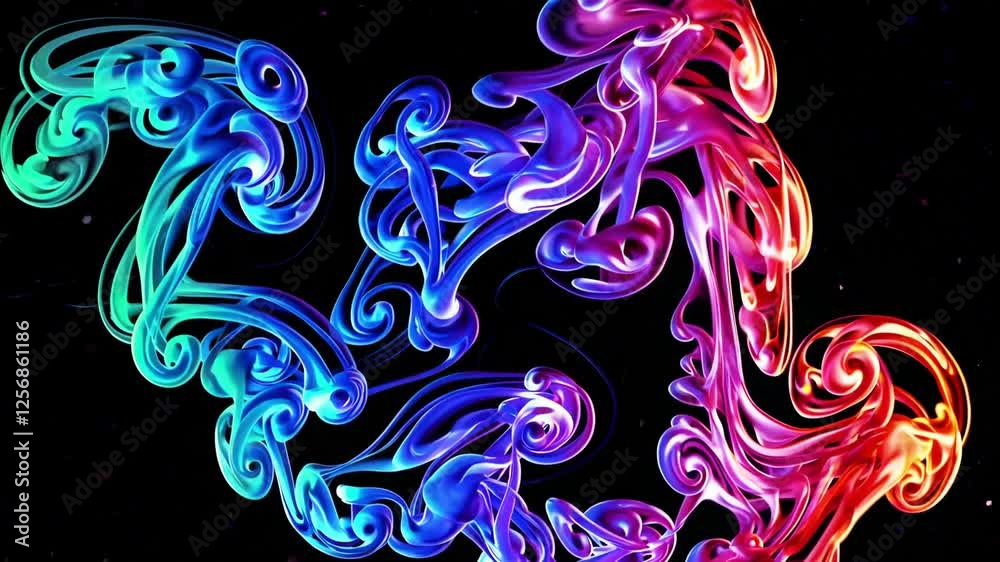 Poster vibrant swirling abstract patterns with vivid colors on a dark background, modern digital art concep