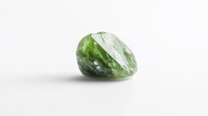 Green Semi-Precious Stone with Rough Surface on White Background. Generative AI