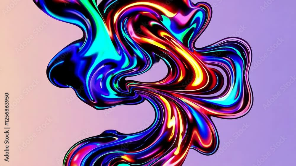 Poster vibrant abstract fluid swirl with neon colors and dynamic flow against pastel background, digital ar