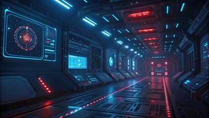 Fototapeta premium Futuristic corridor with glowing neon lights