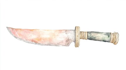 Ancient Roman Gladiator Knife with Ornate Handle in Watercolor. Generative AI