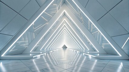 Obraz premium Futuristic triangular corridor with bright lighting