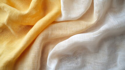 Textured Linen Fabric in Soft Yellow and White Shades