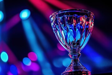 Crystal Trophy Glistens Under Vivid Stage Lights: A Celebration of Victory in Competition