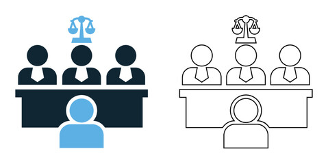 Court hearing icon vector, legal proceedings, trials, and justice, legal, judiciary and courtroom pictogram symbol ui and ux design, glyphs and stroke line