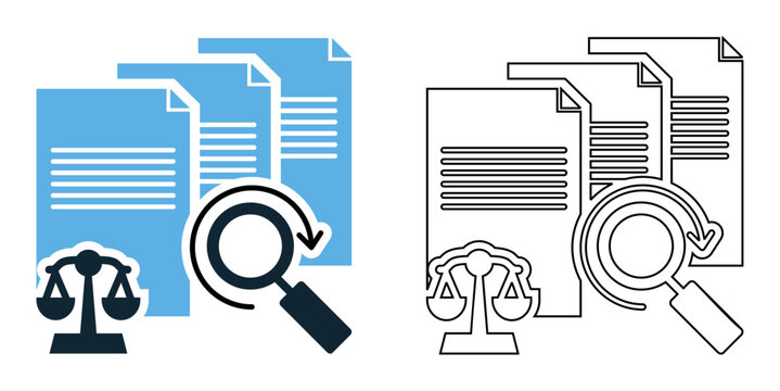 Law document review icon vector, legal analysis, paperwork, and contract verification, legal and corporate pictogram symbol ui and ux design, glyphs and stroke line