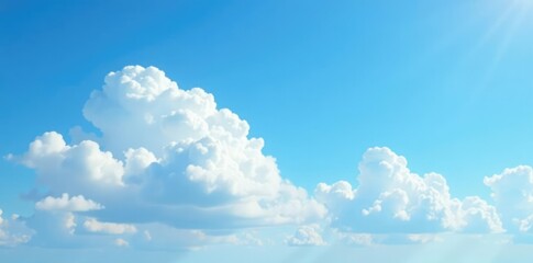 Soft white clouds drift lazily across a bright blue summer sky, peaceful, clouds, serene