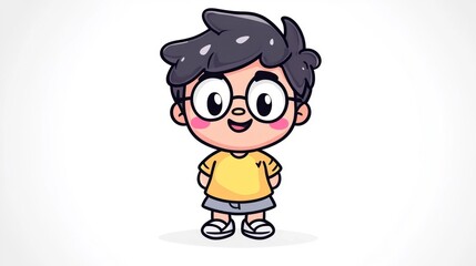 Naklejka premium Cute illustrated boy with glasses and smile. Generative AI