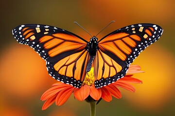 A monarch butterfly, danaus plexippus, visiting flowers.- winchester, massachusetts.  with generative ai
