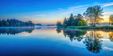 Obraz premium Calming blue water reflections in a serene outdoor setting at dawn, nature, lake, nature, lake, outdoors, scenery