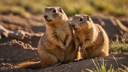 Fototapeta premium Sunny Play dates: Utah Prairie Dogs Reveling in Their Habitat