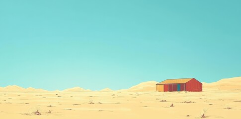 Orange building stands alone in a vast desert landscape