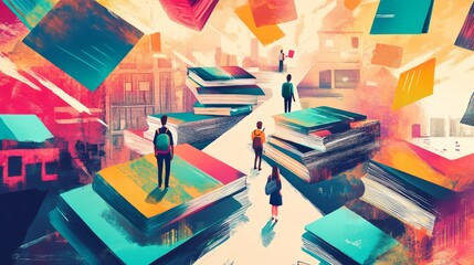 Abstract Education Concept With People Walking On Books