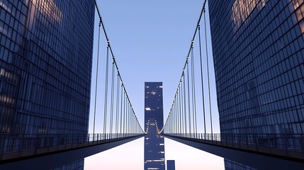 Fototapeta premium Modern Suspension Bridge Between Skyscrapers