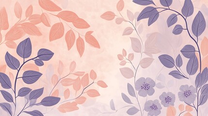 Pastel Floral Botanical Artwork Featuring Delicate Leaves and Flowers