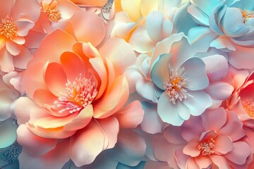 abstract and embossed bright blooming flowers arrangement all - top digital textile design illustration printing factory image with generative ai