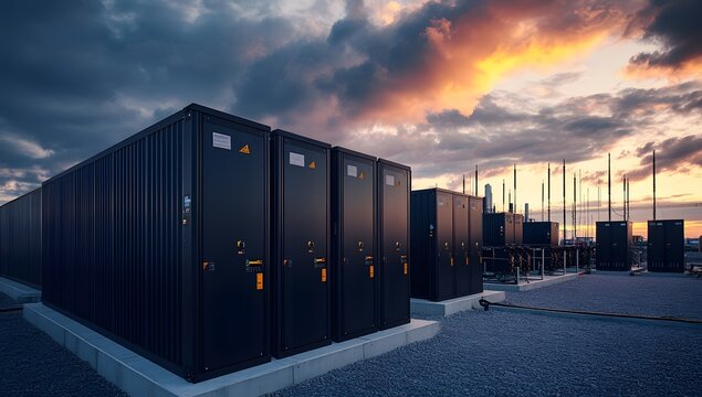 Modern Power Infrastructure at Sunset  A Landscape of Robust Electrical Equipment and Emerging Energy Solutions