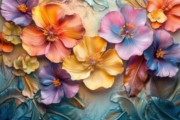 abstract and embossed bright blooming flowers arrangement all - top digital textile design illustration printing factory image with generative ai