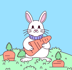 Rabbit holding a giant carrot cartoon illustration