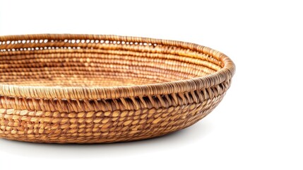 Wicker basket, empty, isolated, white background, home decor