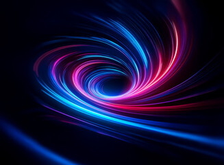 Abstract depiction of a swirling vortex of vibrant blue and pink light against a dark backdrop.  Dynamic, circular shape creates a sense of depth and motion.