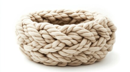 Cream Knitted Dog Bed Against White Background