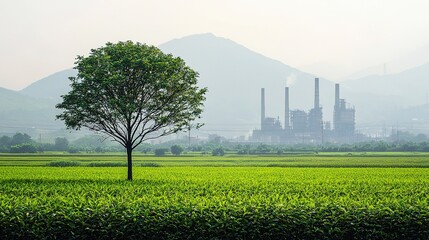 Industrial Landscape, Green Fields, Air Pollution