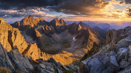 Sunset Over Mountain Range In The Alps