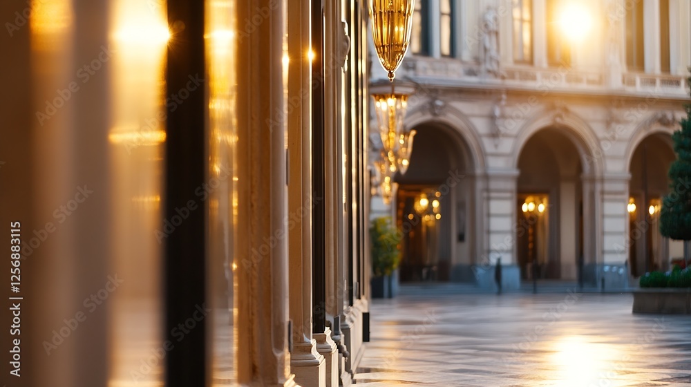 Poster Elegant architectural details with warm lighting in a luxury venue setting at sunset : Generative AI