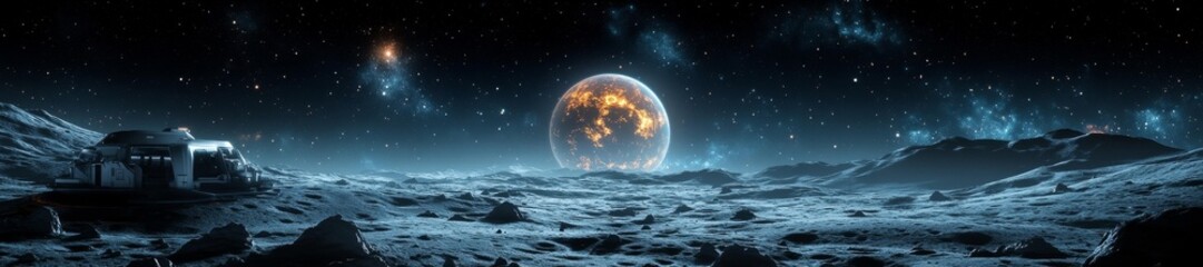 Futuristic Space Scene on the Moon with a Spacecraft. Generative AI