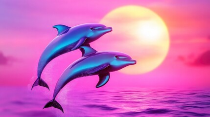 Obraz premium Vibrant Dolphins at Sunset