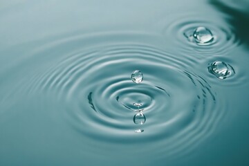 Water Droplet Impact: Ripples, Circles, Surface Tension, Reflection, Tranquility, Liquid Dynamics, Fluid Mechanics, Serenity, Clean Water