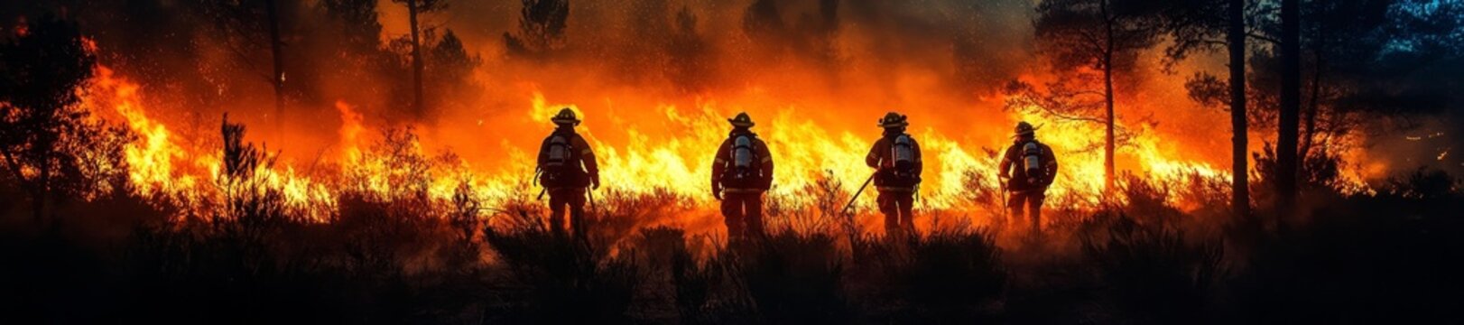Firefighters Battling Wildfire in Intense Blaze Environment. Generative AI