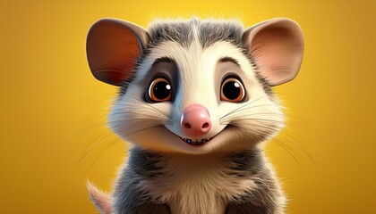 Fototapeta premium Niedliches Opossum, gelber Hintergrund