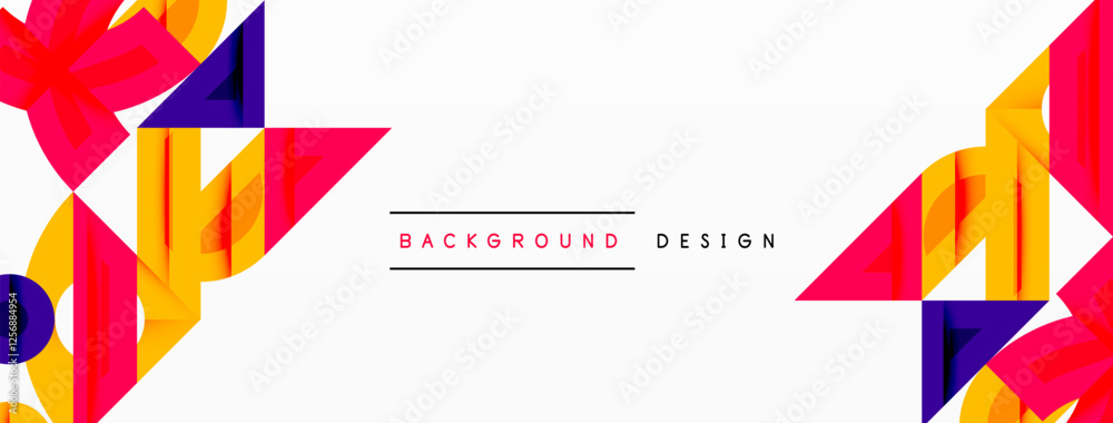 Poster Abstract geometric background with shapes, featuring circular and rounded elements. Bold contrast, smooth gradients, dynamic composition, futuristic style
