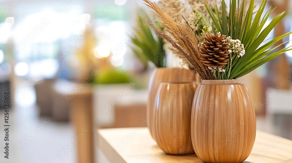 Poster beautifully arranged decorative vases with dried plants creating a warm and inviting atmosphere : ge