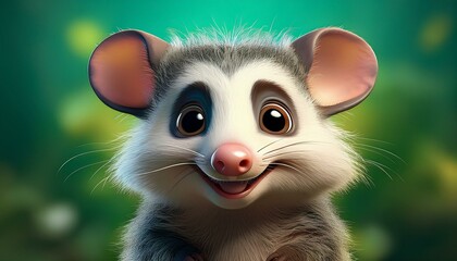 Niedliches Opossum, gr&uuml;ner Hintergrund