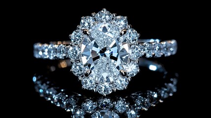 Elegant Oval Diamond Ring on Black Background, Jewelry Showcase