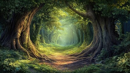 Sunlight Through the Canopy of Ancient Trees