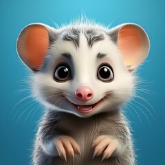 Fototapeta premium Niedliches Opossum, blauer Hintergrund