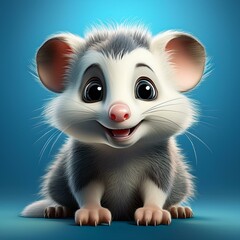 Niedliches Opossum, blauer Hintergrund