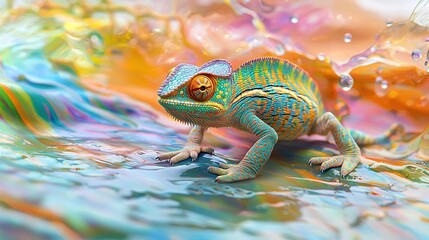 Vibrant Chameleon on Colorful Surface
