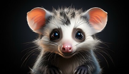 Niedliches Opossum, schwarzer Hintergrund