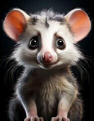 Niedliches Opossum, schwarzer Hintergrund