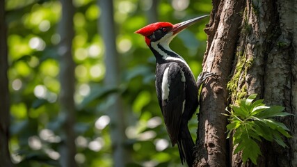 Illuminated Beauty: An Ivory-billed Woodpecker in a Luminous Forest