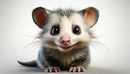 Obraz premium Niedliches Opossum, weißer Hintergrund
