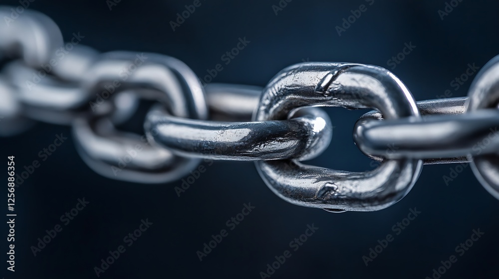 Fototapete close up of a metallic chain link showcasing shiny surface and strong connection against a dark back